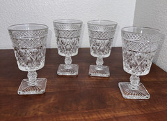 Imperial Glass Cape Cod Clear Diamond Cut Footed Glasses 6 1/4 Set Of 4