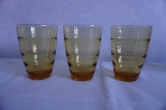 Hazel Atlas Waterfall gold Saturn optic pitcher + 5 highball glass tumblers