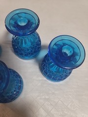 Set 4 Mini Ice Blue Goblets Pressed Glasses Diamond Cut Pattern 2.1/2 inches VTG