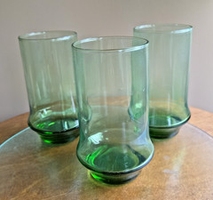 SET 3 Vintage Libbey Tawny Impromptu GREEN Flat Tumbler Cooler 5 1/2″ 16 oz
