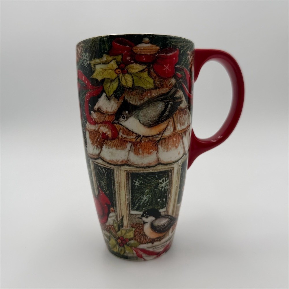 LANG Cardinal House Tall Latte Mug 18 oz Multicolor Holiday Birds Red