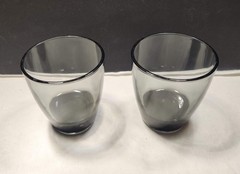 Vintage Libbey Classic Smoke Gray Double Old Fashioned Rocks Glasses Set of 2