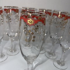Vintage Set Of 8 Gold Trimmed Crystal Stemmed Wine Glass Intricate Design Rare