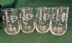 Princess House Heritage crystal juice glasses Etched floral Flower Set of 4 EUC