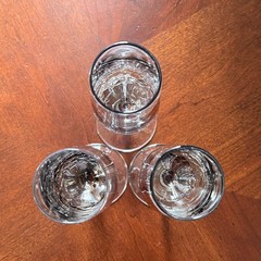 Crackle Glass Champagne Flutes Smoke Gray Pier 1 Clear Stem Set of 3 EUC Barware