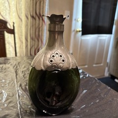 Vintage GERO Holland Decorative Green Glass Vase with Silver Tone Overlay.