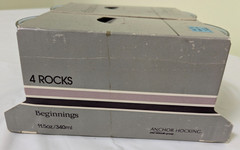 NOS Set of 4 Anchor Hocking Beginnings Rocks w/Cats & Hearts Vintage Orig Box