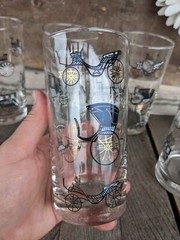 Vintage Libbey Black/Gold Stagecoach Highball Tumblers (8) & Whiskey Glasses (2)