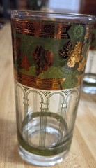 4 Vintage Cera Green 24K Gold Grape Vines Pillar Highball Glasses Mid Century