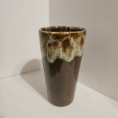 Set of 8 Vintage USA Brown Drip Glaze Pottery 12 oz Tumbler 5.5” Tall