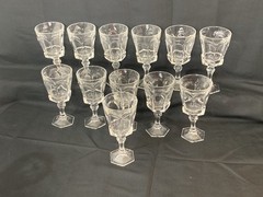 12 – FOSTORIA VIRGINIA CLEAR USA 7 1/8″ Tall Water Goblets Glasses