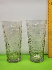 two MCM Anchor Hocking Lido Milano Crinkle Vintage Glasses in Clear 6-3/8″ MINT