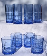 8pc Anchor Hocking Glasses Mix 4-16oz + 4-10.5oz Manchester Coastal Blue Tartan