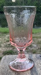 Vintage Indiana Glass Pink Footed Goblet Recollection/Madrid Pattern 6.5″ Tall
