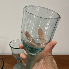 Vintage Large Frosted Teal Baby Blue Footed Water Wine Goblets Set of 4