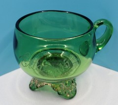Vintage Lacy Medallion Green Glass Souvenir Custard Cup Etched 1915 – US Glass