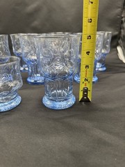 Pilgrim Glass ADAMS Set 8 RARE Vtg Aqua Blue FOOTED TUMBLERS Raised Shell