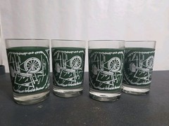 COLONIAL HOMESTEAD GREEN by Royal (USA): Set of 4: JUICE GLASSES, 4 oz, VTG