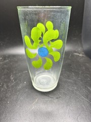 Vintage Green Blue Pinwheel Sour Cream Glass Full Pint 1960’s Retro