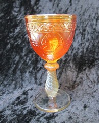 Antique Fenton Sailboats Golden Carnival Glass Wine or 4 1/2″ Cordial plus M Cup