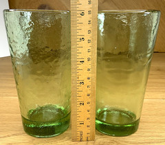 Fire and Light 16oz Olive Green Recycled Glass Tumbler 2pc Lot 6″ Retired