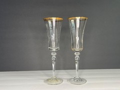 Set MIKASA Jamestown Clear 24 KT Gold Trim Champagne Flute Blown Made in Austria