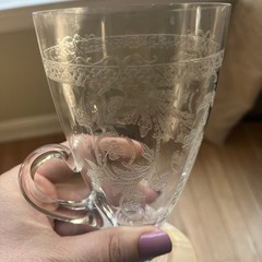Vintage Handled Iced Tea Glass Pattern Floral Etched 6″