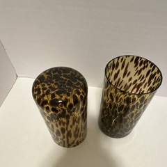 Unmarked Art Glass Spotted Tumblers, Set of 2, Brown & Black Animal Print