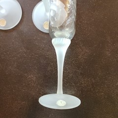 VALERIE Frosted Stem Champagne Flute 9.5″ Crystal Clear 6oz optic swirl bowl