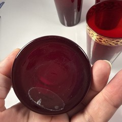 Vintage Ruby Red Glass Tumblers with Gold Gilded Trim Set of 4 – 16 oz