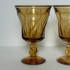 Set/2 Vintage Fostoria Jamestown Amber Swirl Water Goblets Glasses Twist Stem 6″