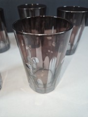 Vintage Mid Century Modern Smoky Gray Cut Clear Atomic Tumbler Glasses Set of 6