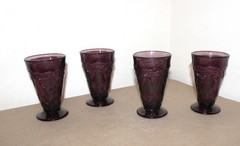 Vtg Tiara Indiana Glass SWEET PEAR Avocado Amethyst Pitcher & 8 Tumbler Glasses