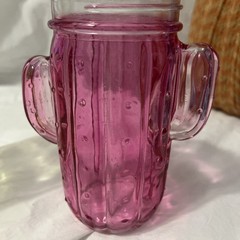 Glasses Mason Style Jars Retro Set 2 Cactus Shaped Green and Pink Glass no lids