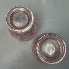 Vtg Pink Hobnail Candle Holders Set 4 Footed Pressed Glass Decor
