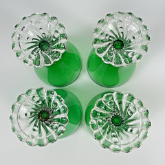 Vintage Emerald Green Goblets Set of 4 Clear Footed Stemware Wine Glasses