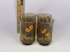 VTG Libbey Tawny Garden Party Tumblers Set of 10 Butterfly Wheat Amber Glass