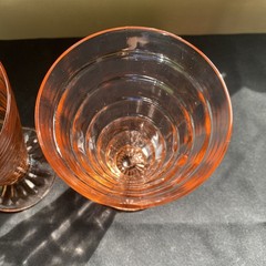 2 Anchor Hocking Block Optic Pink Footed Tumbler Glasses Parfaits 1930s Art Deco