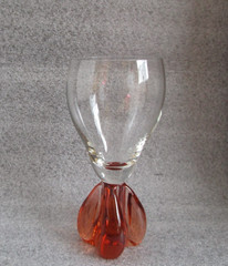 Vtg 🍊 Murano Glass Reddish Orange Free Form Heart Shaped Base 🍒 GOBLET Cordial