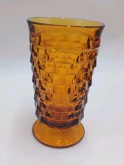 Indiana Glass Whitehall Amber Cubist Footed Tumbler 6″ Tall – Single Tumbler