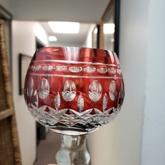 2 * Wine Hock Glasses RED & GREEN cut to Clear Crystal Triumph Imperial Estate