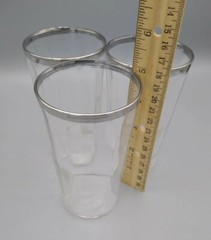 ANTIQUE 1930’s SILVER LEAF RIM COCKTAIL WATER GLASS SET of 3, EUC-5″ Tall