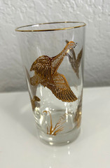 Vintage Libbey Drinking Highball Glasses Gold Embossed Geese Flying . Set of 6.