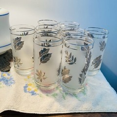 Libbey Frosted Silver Leaf 14oz Tumblers/Glasses Set of 8 Vintage Barware
