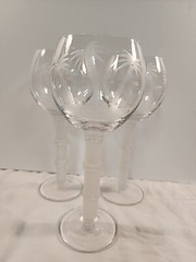 Tropical Etched Palm Tree Wine Glasses x 3 Frosted Bamboo Stem Cocktail Barware