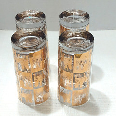 Culver 22K Gold High Ball Barware Glasses (Set 4) Knights Horse Signed MCM Vtg