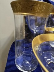 VTG 1930S 11pc 24K GOLD ENCRUSTED BLOWN GLASS DRINK SET TIFFIN RAMBLER ROSE