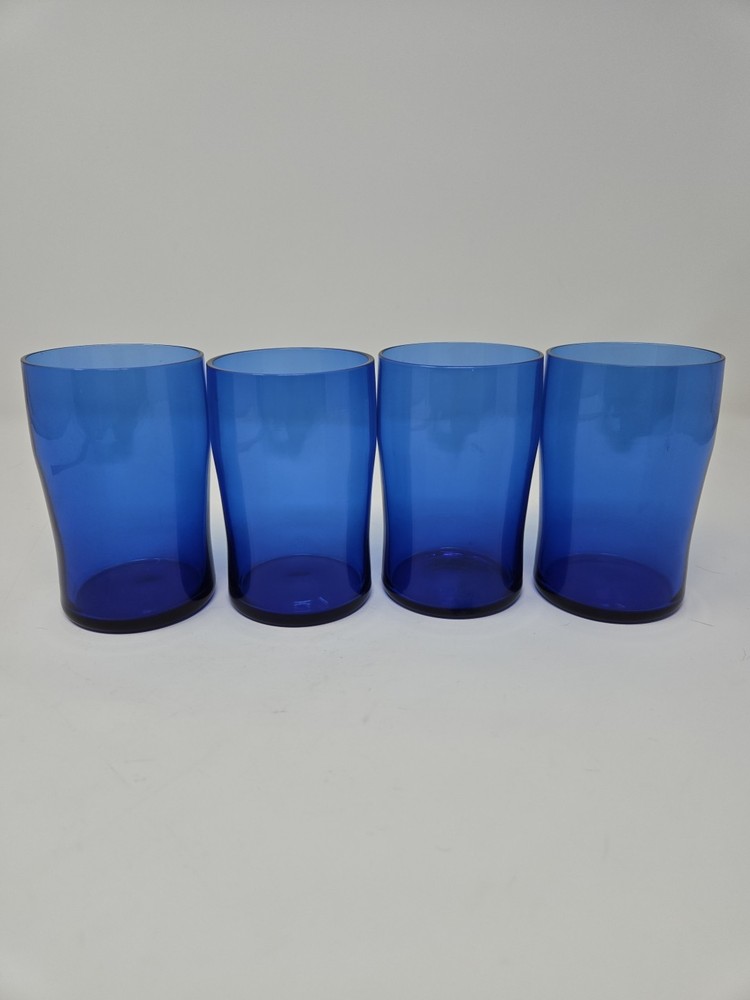 Rare Set Of 4 Blue Hand Blown Glassware Collection Little Blue Tumblers 4»