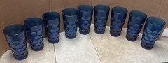 9 Imperial Glass Provincial Cobalt Blue Tumblers 10oz stand 6″ h x 3 1/8″d