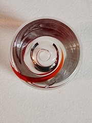 Red Swirl tall Shot Glass PIER 1 Clear with Red Swirl Line Design 3.5″ Tall
